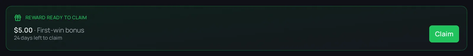 A Reward ready to claim card with the amount, the days left and a Claim button.